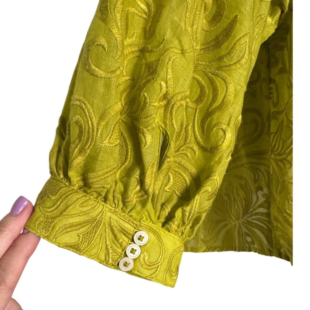 Anthropologie Pilcro Bella Embroidered Semi Sheer Button Down Blouse Green Sz XS - Picture 11 of 14